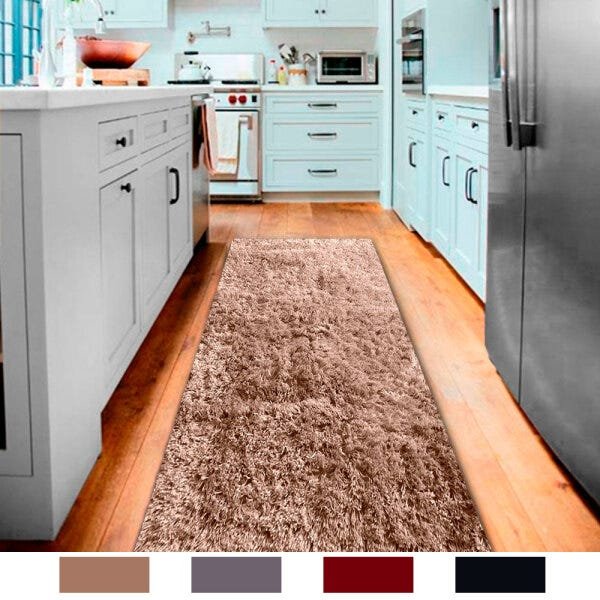 Tapete Passadeira Felpudo Macio Bege Casa Dona 180x50cm para Corredor