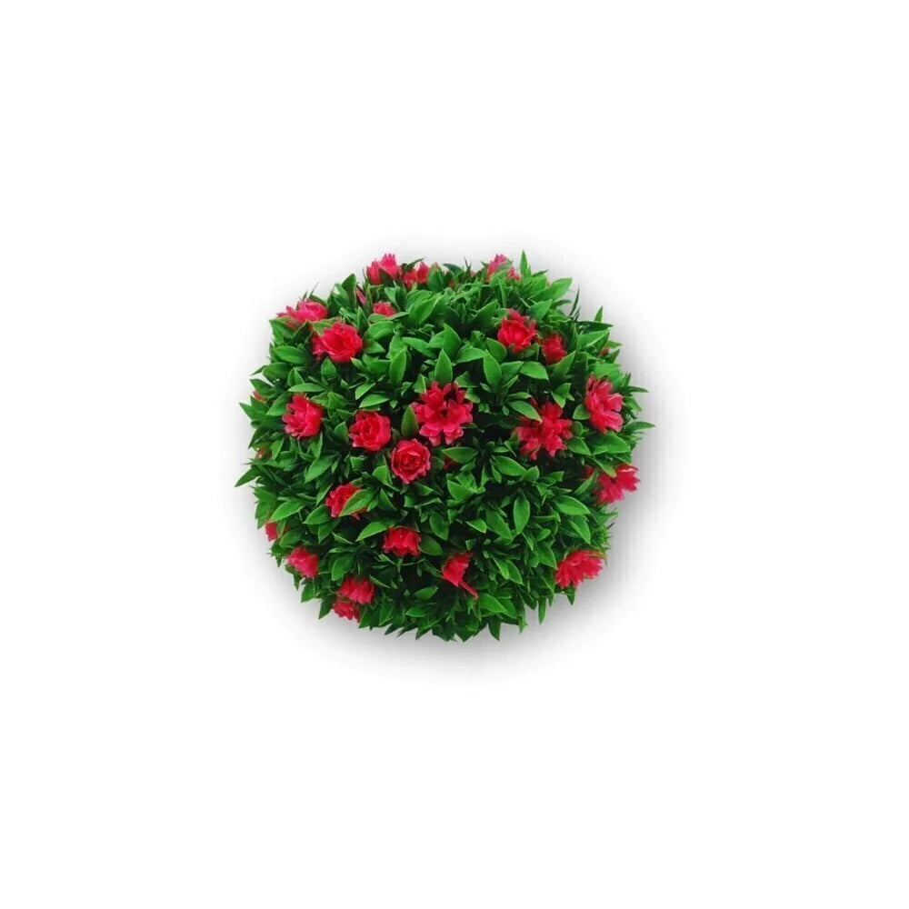 Buxinho Artificial Redondo com Rosas Pink 28cm Anti-UV Realista