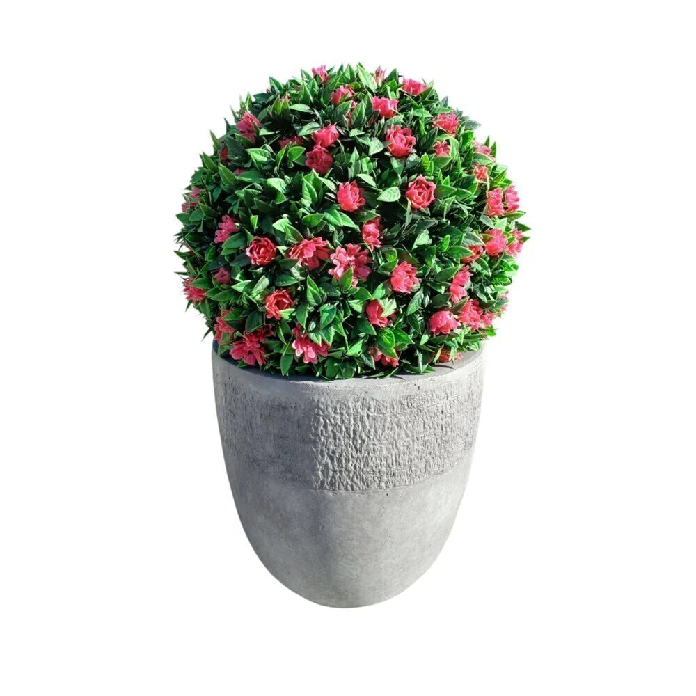 Buxinho Artificial Redondo com Rosas Pink 28cm Anti-UV Realista