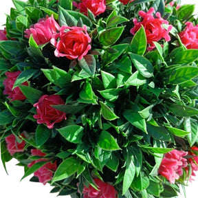 Buxinho Artificial Redondo com Rosas Pink 28cm Anti-UV Realista