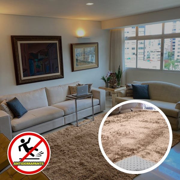 Tapete Felpudo Cronos Casa Dona Bege 100x140cm Sala e Quarto