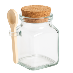 Kit 6 Potes Vidro Tampa Cortiça e Colher Madeira 90ml